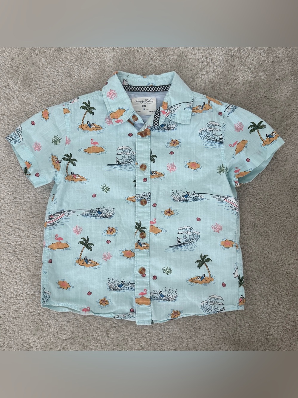 Sovereign Code Light Blue Short-Sleeve Surf Print Button-Front Shirt